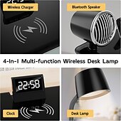 cheap Desk Lamps-LED Desk Lamps for Home Office Wireless Charger Small Desk Lamp with Bluetooth Touch lamps for nightstand Reading Night Light with Clock Dimmable Side Table Lamp for College Dorm Room Bedroom