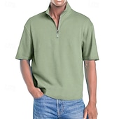 tanie Męska klasyczna koszulka polo-Męskie Koszulki polo Koszulka polo z suwakiem 1/4 Dzienne zużycie Randka Quarter Zip Krótki rękaw Moda Podstawowy Równina Zamek Lato Regularny Wino Czarny Biały Granatowy Fioletowy Brązowy Koszulki