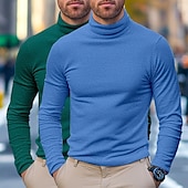 abordables t-shirts de base-T-shirt à manches longues pour homme, 2 pièces, col roulé, manches longues, blanc, noir, col pile, automne, hiver, printemps, automne, couleur unie, uni, quotidien, décontracté, style urbain, 2