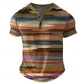 cheap Geometrical-Men&#039;s Rainbow Stripes Henley Shirt Waffle T Shirt Short Sleeve Daily Retro Vintage Classic Sports Outdoor Casual Holiday Spring &amp; Summer All Seasons Lake blue Pink Green khaki Henley Henley T-Shirt