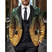 baratos Blazers Clássicos Masculinos-Homens Blazer O negócio Coquetel Festa de Casamento Moda Casual Primavera Outono Poliéster Gradiente Bolsos Botões Confortável Não Trespassado Jaqueta esporte Prata Azul Verde Escuro Roxo