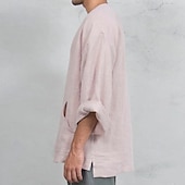 ieftine Tricouri din bumbac și in-Bărbați Tee Top Tricou din in Manșon Lung Mânecă scurtă În V Vară Primăvară Simplu Modă Designer De Bază Moale Casual Vacanță Stradă Roz Top tricou pentru bărbați
