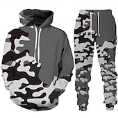 abordables chándal y sudadera con capucha para hombre-Hombre Tracksuit Conjunto de atuendo Conjunto de sudaderas con capucha Sudadera Exterior Diario Deportes Bolsillo Correa camuflaje Negro Naranja Gris Ligero Impresión gráfica Poliéster Ropa de Deporte
