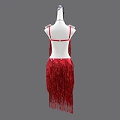 Χαμηλού Κόστους αγωνιστικό φόρεμα-Λατινικός χορός Σάλσα Φόρεμα Κρύσταλλο / Στρας Φούντα Πούλιες Γυναικεία Επίδοση Πάρτι Αμάνικο Τσίνλον Σπαντέξ