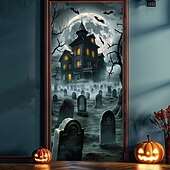 Halloween Door Cover – Haunted Castle with Full Moon, Graveyard Entrance Banner, Scary Outdoor & Indoor Decoration for 2025 Halloween Bedroom, Living Room, Bathroom4