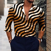 economico Geometrica-Per uomo A righe Motivo Geometrico Camicia Camicia con Bottoni Manica Lunga Festa Designer Casual Vacanza Quotidiano Ferie Colletto Colletto a Camicia Nero Giallo Rosso Viola