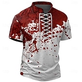 cheap Skull &amp; Bone-Halloween Men&#039;s Blood stains Henley Shirt T shirt Tee Short Sleeve T shirt 3D Print Crew Neck Lace Up Neck Henley Shirt Casual Street Sports Outdoor Casual Red Blue Purple Summer Spring All Seasons