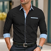 cheap Men&#039;s Button Down Shirts-Men&#039;s Shirt Dress Shirt Button Down Shirt Non Iron Shirt Button Up Shirt Color Block Wedding Daily Light Blue Black White Light Green Long Sleeve Collar Spring &amp;  Fall All Seasons Clothing Apparel