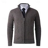 baratos suéter cardigã masculino-Homens Sueter Cardigan Suéter Cortado Suéter com zíper Suéter de malha Estriado Tricotar Tops regulares Tosão Tecido Colarinho Chinês Moda Clássico Férias Roupa Diária Roupa Outono Inverno Vermelho