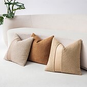 baratos Fronhas de Almofadas de Decoração-capas de almofadas de patchwork com textura de pompom de cor sólida e couro sintético, 45,72 x 45,72 cm, almofadas macias e confortáveis para sofá, quarto, sala de estar, decoração de casa sem