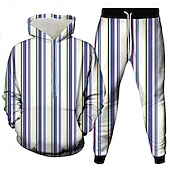 baratos Conjunto de Moletom 3D Masculino-Homens Tiras verticais 2pcs Conjuntos de moletom 3D Moletom Moletom com capuz Manga Longa Calças compridas Com Capuz Casual Diário Roupa Esportiva Impressão 3D Primavera Outono Inverno Rubi Vermelho