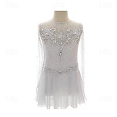 billige Figur skating kjoler-Kjole til kunstløp Dame Jente Skøyteløp Kjoler Hvit Lapper Tommelhull Netting Spandex Elastisk Trening Profesjonell Konkurranse Skøyteklær Hold Varm Krystall / Rhinstein Langermet Skøyting Kunstløp