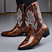 abordables Cowboy et bottes occidentales-Bottes de cowboy western brodées en similicuir pour homme – Bottes de rodéo marron à bout carré pour les tenues de ferme, de festival et décontractées