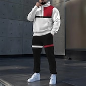 voordelige Heren 3D Sweatshirt Sets-Voor heren Kleurenblok 2 stuks 3D Sweatshirtsets Trainingspak Hoodie Sweatshirt Lange mouw Lange broek Capuchon Sportief Casual / Dagelijks Sportkleding 3D-afdrukken Kleurenblok Lente Herfst Winter