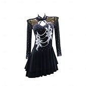 preiswerte Kleidung für lateinamerikanische Tänze-Latein-Tanzkleid mit Strasssteinen für Damen, Performance-Training, langärmlig, Rumba, Salsa, Cha-Cha, Bühnentanzbekleidung, Kostüme