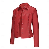 cheap Faux Leather Jackets-Women&#039;s Faux Leather Jacket Comfortable Buttons Fashion Street Style Plain Outdoor Casual Daily Regular Turndown Regular Fit Long Sleeve Outerwear Black Red Camel Spring Fall