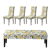 abordables Housse de canapé-Ensemble de housses de chaise et de banc imprimées adaptées aux chaises de salle à manger comprenant 5 pièces, 4 housses de chaise et 1 housse de banc