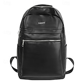 preiswerte College-Rucksäcke-Grauer Kunstlederrucksack für Herren – minimalistische Laptoptasche mit Reißverschlusstasche vorne für Schule, Arbeit und den täglichen Weg zur Arbeit