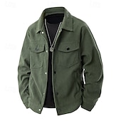 お買い得  メンズジャケット＆コート-男性用 軽量ジャケット コーデュロイジャケット カーゴジャケット カジュアルジャケット バケーション 日常 ポケット 春 秋 平織り ファッション クラシック ラペル レギュラー ブラック アーミーグリーン ベージュ コーヒー ジャケット