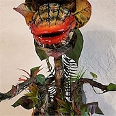 billiga Halloween-1 st realistisk skräckpirayablommastaty av hög kvalitet i harts, poserbart huvud &amp;Likblomma med vinstockar, inomhus/utomhusmotiv, rekvisita för halloween, tacksägelse, läskig dekoration, 27 cm
