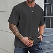 preiswerte Lässige T-Shirts für Herren-Herren T Shirt T-Shirt Kurzarm Kurze Ärmel Rundhalsausschnitt Sommer Ganzjahres Einfarbig Jacquard Mode Designer Sportlich Basic Straße Lässig Ausgehen Schwarz Weiß Kaki Top T-Shirt für Herren