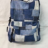 olcso Főiskolai hátizsákok-vintage farmer patchwork hátizsák – divatos kék iskolatáska tinilányoknak és fiúknak, iskolába és mindennapi használatra