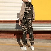 economico Tute basic-Per uomo Felpa con cappuccio Tuta da Ginnastica Felpa con cappuccio a zip intera Tuta da Allenamento Verde militare Cachi Grigio Con Cappuccio Mimetico 2 Pezzi Sport &amp; Outdoor Quotidiano Ferie
