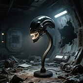 Недорогие Скульптуры-Ночной светильник в виде космического монстра, 3D-лампочка для кино из смолы, светодиодная настольная лампа в стиле научной фантастики, домашний декор, сделанная вручную из смолы, лампа в виде