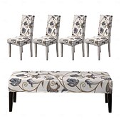 abordables Housse de canapé-Ensemble de housses de chaise et de banc imprimées adaptées aux chaises de salle à manger comprenant 5 pièces, 4 housses de chaise et 1 housse de banc