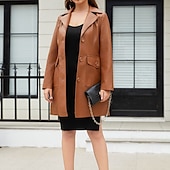 cheap Winter Coats-Women&#039;s Coat Comfortable Buttons Fashion Street Style Plain Outdoor Casual Daily Long Turndown Regular Fit Long Sleeve Outerwear Black Burgundy Camel Fall Winter