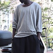 abordables t-shirts de base-Homme T-shirt Chemise à Manches Longues manche longue Col ras du cou Printemps Automne Uni Mode Designer Basique Classique Vacances Rue Sortir Noir Blanche Bleu T-shirt haut de gamme pour homme