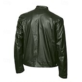 abordables Veste en simili-cuir-Homme Veste en Similicuir Veste moto Blouson de Moto Vacances Quotidien Coupe-vent Chaud Fermeture éclair Automne Hiver Uni Mode Classique Col montant Régulier Noir Rouge Bleu Roi Bleu Vert foncé