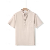 abordables Vacances-Homme Chemise Chemise en lin Chemise popover Chemise Décontractée Chemise en coton Uni Vacances Rue Blanche Jaune Rose dragée Abricot Manche Courte Band Collar Été Vêtement Tenue Avec Poches