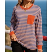 billiga Huvtröja &amp; Sweatshirt-Dam Tröja med pullover Casual Toppar Ficka Långärmad Överdelar Fritids- Höst Rand Mode Utomhus Joggning Löpning Sportkläder Sportkläder Rodnande Rosa Röd Marinblå