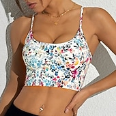 זול חזיות ספורט וגופיות-בגדי ריקוד נשים חזיית יוגה טנק חזיית פילאטיס תחתונים תמיכה בינונית נושם גב קרוסי פרחים ספורט לבוש אקטיבי כחול בהיר כחול אגם חדר כושר פילאטיס ריצה