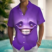 voordelige 3D-patroon-Voor heren Tekenfilm Grappig Lach gezicht Overhemd Zomer overhemd Overhemd met knopen Korte mouw Mode-casual Buiten Vakantie Dagelijks gebruik Zomer Lente Strijkijzer 3D-afdrukken shirts met kraag