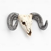 economico Decorazioni Appese e da Tavolo per Halloween-Decorazione da parete per Halloween con teschio di mucca, gancio da parete in resina con corno di toro, portachiavi decorativo con testa di animale per ingresso, stile gotico occidentale,