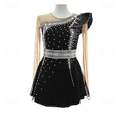 preiswerte Eiskunstlaufkleider-Eiskunstlaufkleid Damen Mädchen Eislaufen Kleid Schwarz Patchwork Daumenloch Netzstoff Spandex Dehnbar Training Übung Professionell Eiskunstlaufkleidung Thermowarm Kristall / Strass Langarm Eislaufen