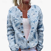 preiswerte Strickjacken und Oberbekleidung-Damen Pullover Strickjacke Mode Streetwear Täglich Schmetterling Gerippt Öffnung vorne Gestrickt Druck Langarm Lange Oberteile Stricken Ferien Ausgehen Wochenende Weiß Blau Herbst Winter