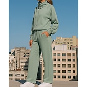 tanie dresy-Damskie Dres Spodnie dresowe Bluza z kapturem Ściągana na sznurek Kieszeń Solidne kolory Zestawy odzież Jesień / Zima Czarny Zielony Piesze wycieczki Trening Obuwie sportowe Odporność na wiatr Lekki