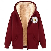 baratos Moletom com capuz de lã-Homens Full Zip Hoodie Moletom com zíper Casaco de lã Moletom de lã Adamascado Preto Vinho Vermelho Azul Com Capuz Margarida Tecido Estampas Abstratas Zíper Bolsos Desportos e Ar livre Casual Diário