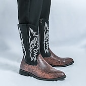 abordables Cowboy et bottes occidentales-Homme Bottes Bottes de Cowboy Rétro Chaussures en Peau de Serpent Marche ancien Occasionnel Cuir PU Confortable Antidérapant Chaud Bottes Mi-Mollet Mocassin Marron Noir / Rose