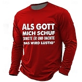 preiswerte Lustige T-Shirts für Männer-Herren-T-Shirt „Als Gott mich schuf Germant“ mit langen Ärmeln und Grafikdruck, Rundhalsausschnitt, modisch, alltagstauglich, Basic, Street, Casual, täglich, Schwarz, Rot, Blau, Sommer, Frühling,