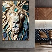 levne Zvířecí grafiky-1 kus majestátní lví hlavy kintsugi plátno bezrámové moderní abstraktní nástěnná dekorace modrý a zlatý design vhodný do obývacího pokoje a ložnice