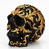 お買い得  ハロウィンの吊るし飾りとテーブルトップ装飾-ハロウィン スカル オーナメント 花柄 スケルトン ヘッド フィギュア 樹脂製 ハロウィン パーティー バー デスクトップ 不気味なディスプレイ お化け屋敷 小道具 コレクター向け 装飾品