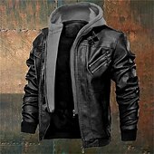 economico Giacca in ecopelle-Per uomo Giacca in Ecopelle Giacca da Biker Giacca da Moto Vacanza Quotidiano Antivento Caldo Tasca Autunno Inverno Semplice Moda Classico Con Cappuccio Regolare Nero Caffè Grigio Giacca