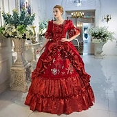 cheap Dresses-Vintage Rococo Renaissance Maxi Dress Normal Juliet Sleeve Princess Bride Pleated Flounced Princess Round Neck Fancy Dress Women's Halloween Carnival Masquerade Party Halloween Performance Adults