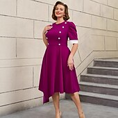cheap Dresses-1950s Retro Vintage Midi Swing Dress Flare Dress Plus Size Solid Color Fit &amp; Flare Swing Fancy Dress Women's Vacation Homecoming Party &amp; Evening Adults' Dress Spring &amp; Summer