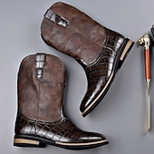 levne Cowboy &amp; Western Boots-Pánské hnědé westernové boty s krokodýlím potiskem a umělou kůží – exotická kovbojská obuv pro ležérní příležitosti a venkovské příležitosti