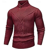 voordelige pullover voor heren-Voor heren Trui Gebreide trui Geribd breien Normale tops Gebreid Effen Opstaande boord Modieus Basic Vakantie Alledaagse kleding Kleding Herfst Winter Wijn Zwart S M L